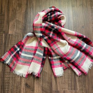 Pink red plaid express scarf NWT